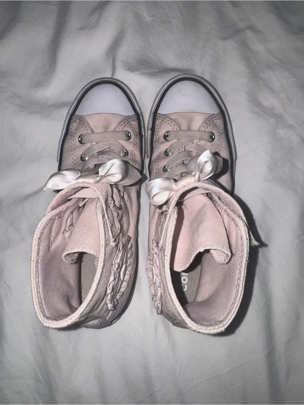 Converse, little girls pink and white sneakers, size 2